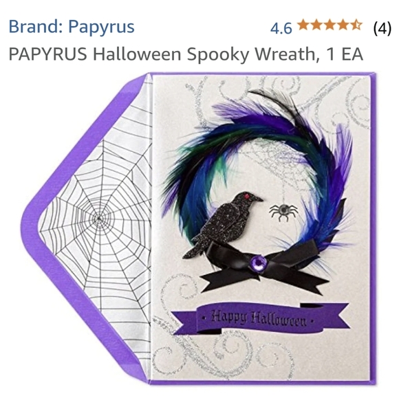 PAPYRUS Halloween Spooky feather & gem Wreath cards, includes 2 cards - Picture 7 of 9